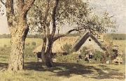Levitan, Isaak Halfte of first house with breach meadows china oil painting artist